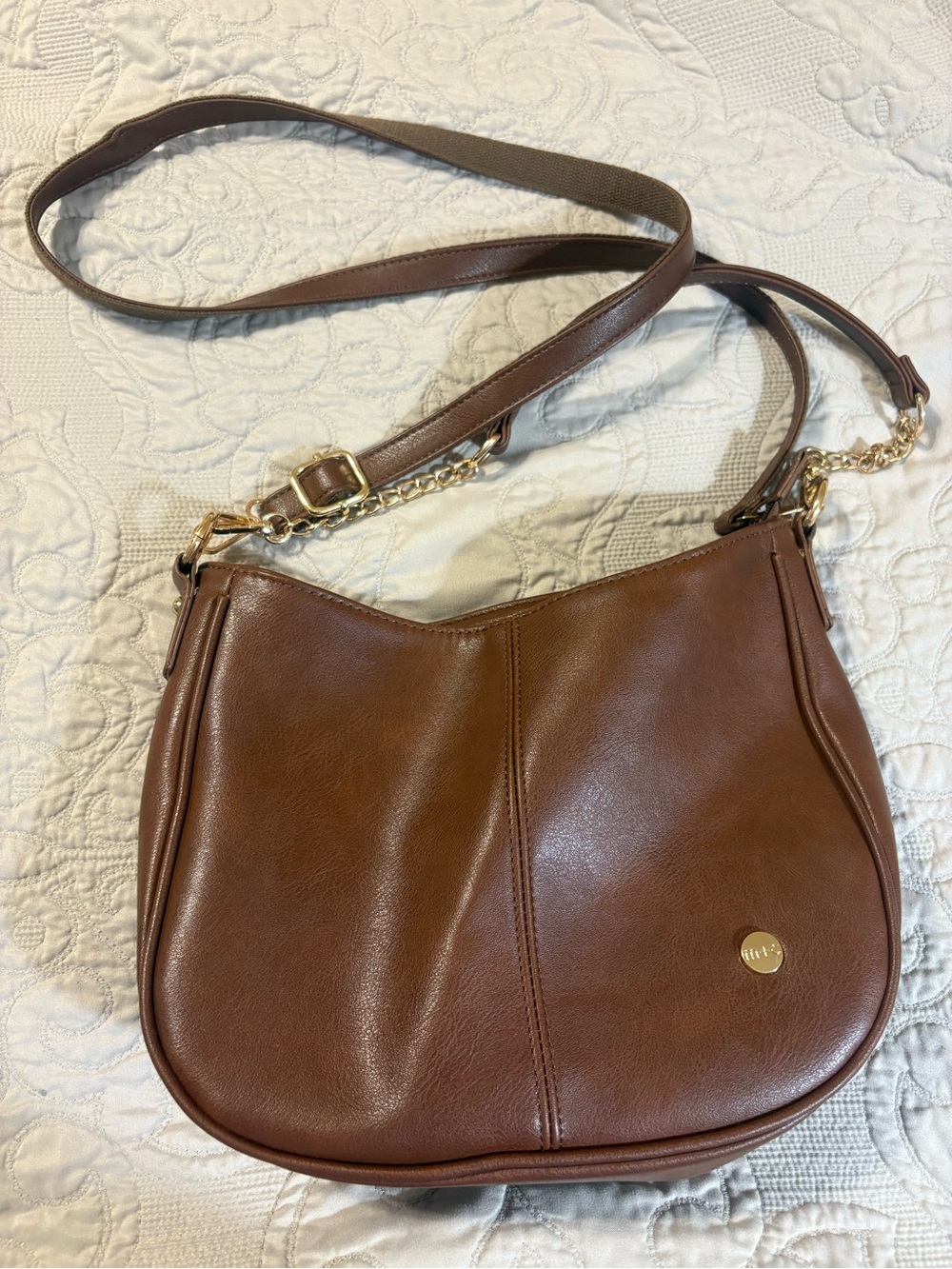 Brown Leather Crossbody Bag with Gold Hardware